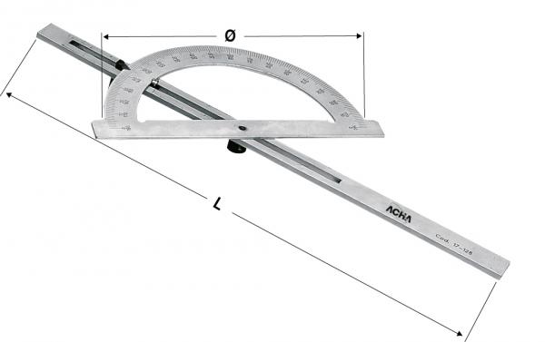 Transportador de ángulos de acero cromado mate y tornillo de fijación inferior